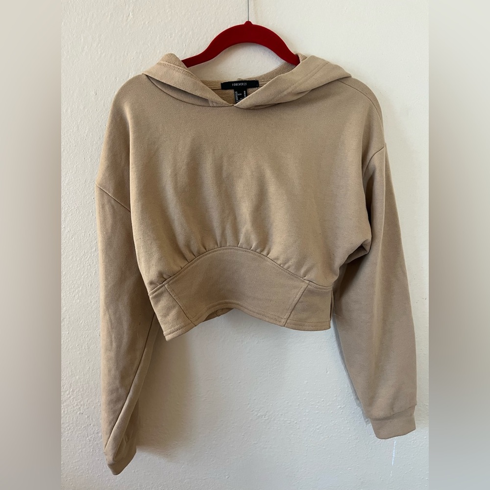 Tan Cropped Hoodie